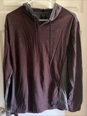 Union Men's Maroon and Gray Hooded Long Sleeve Pullover